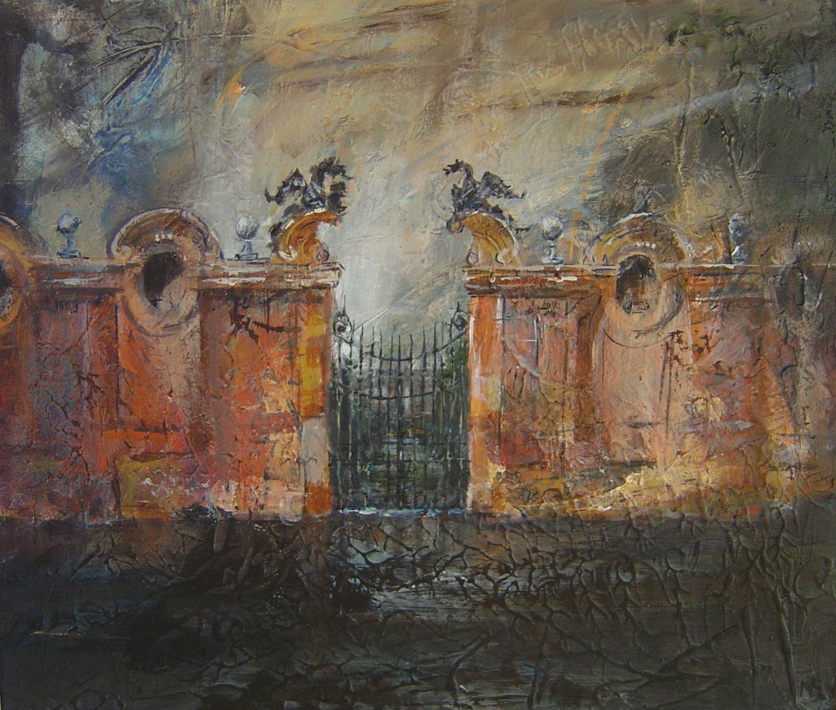 Gates outside Rome Villa Borghese 27 x 31 cm